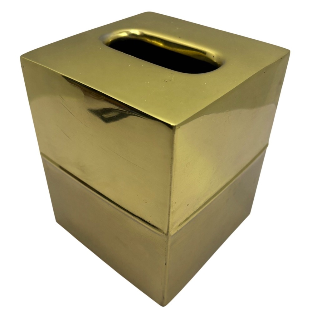 Flamant Gold Tissue Box Cover Square Metal Two-Tone Polished Brushed Brass
